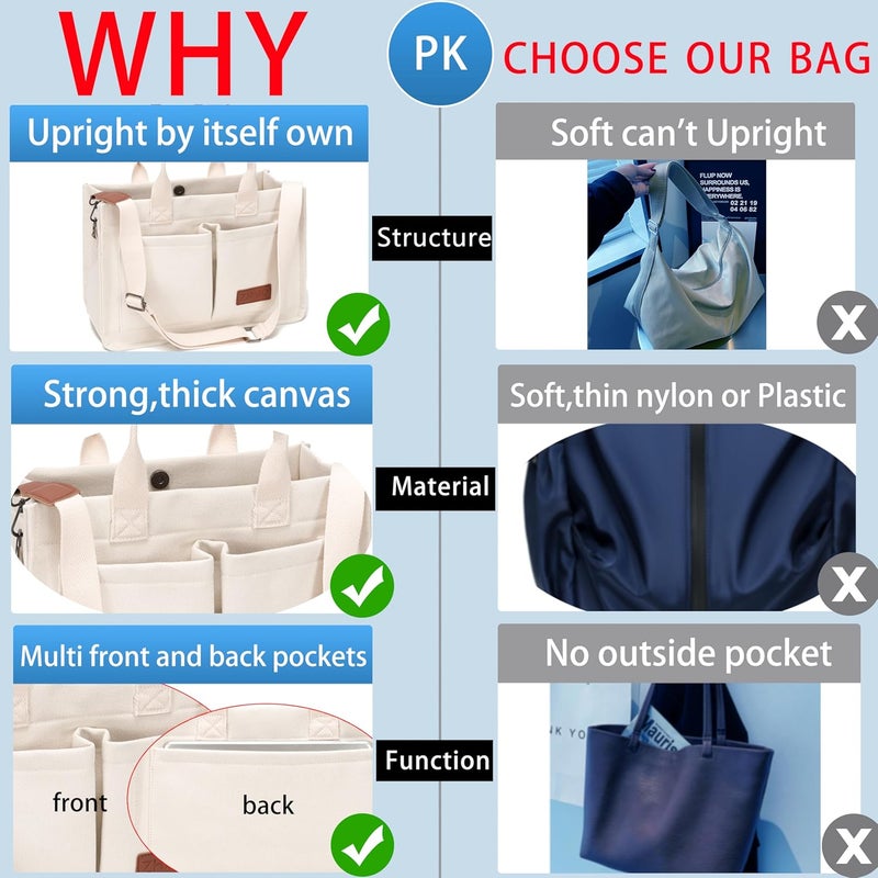 ZHMO Canvas Tote Bag for Women,Women's Bags Crossbody Bags Work Laptop Tote Bag Large Handbags Purse for Travel Nurse Teacher - Image 5